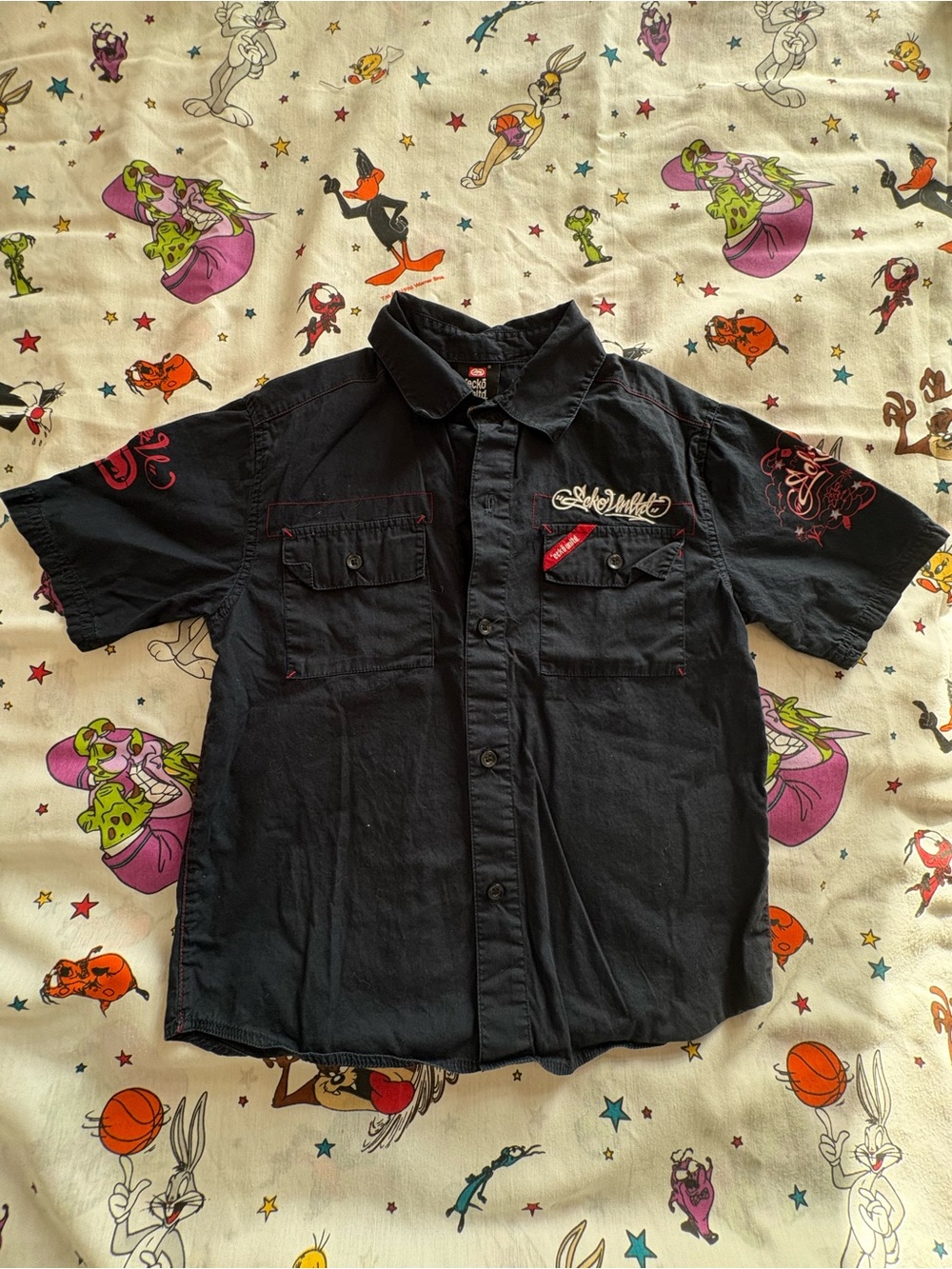 Ecko Unlimited Black Short Sleeve Shirt with Red Accent